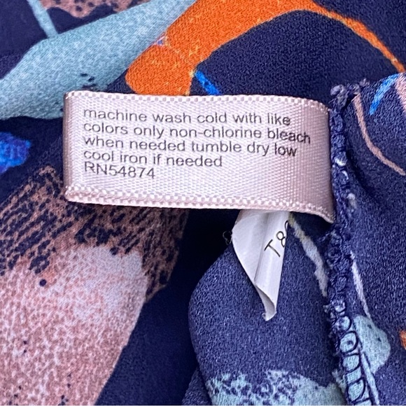 The Limited Ginkgo Leaf Print Blouse Women XS Blue Yellow Orange Floral Office - Picture 6 of 8